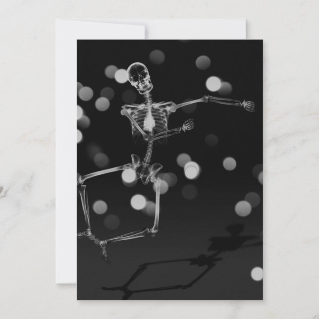 Dancing X-Ray Skeleton - Black & White Invitation (Front)