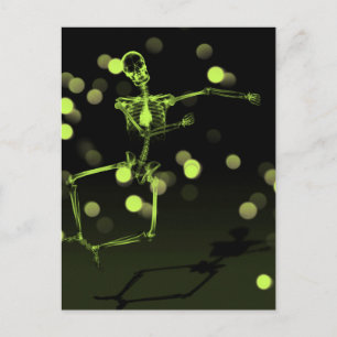 Dancing X-Ray Skeleton - Lime Green Postcard