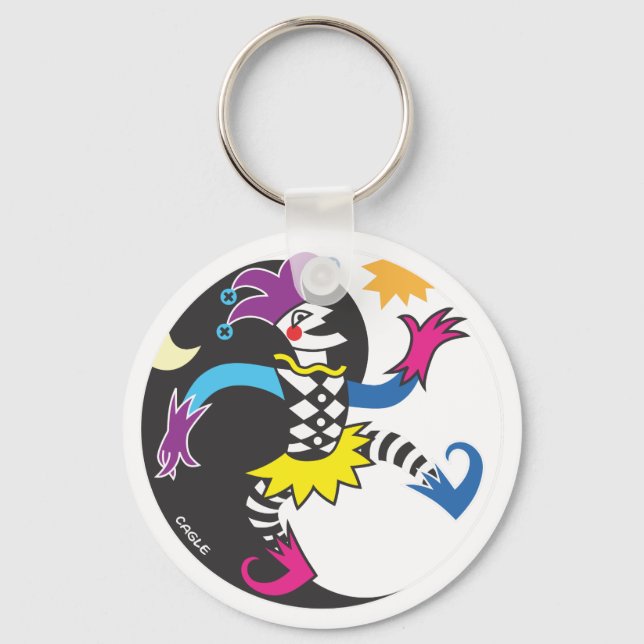 Dancing yinyang jester keychain (Front)