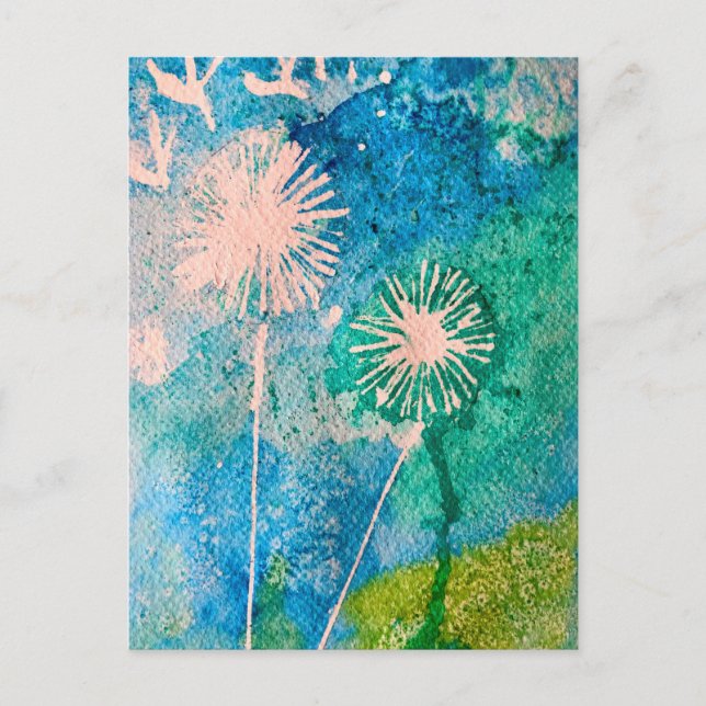 Dandelion abstract watercolor painted postcard (Front)