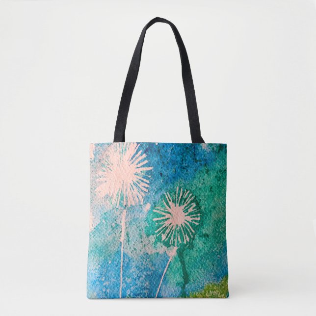 Dandelion abstract watercolor painted tote bag (Front)