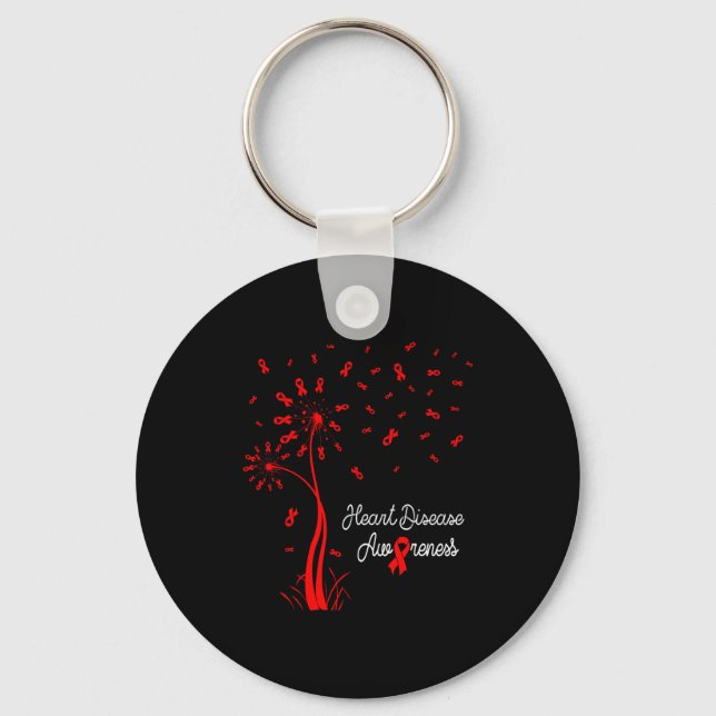 Dandelion &amp; Red Ribbons Flying Out Heart Disea Keychain (Front)