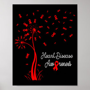 Dandelion & Red Ribbons Flying Out Heart Disea Poster