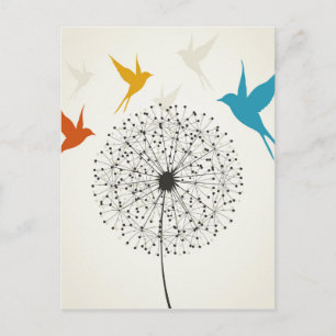 Dandelion and bird postcard