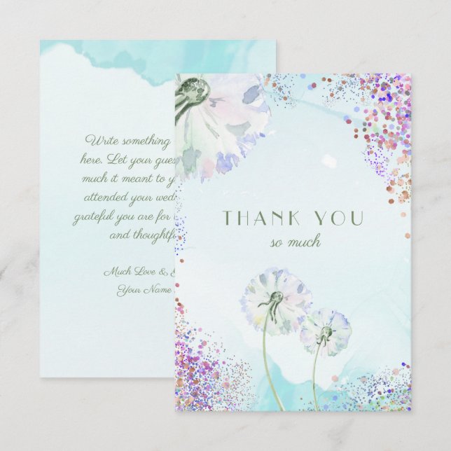 Dandelion and Glitter Thank You Cards (Front/Back)