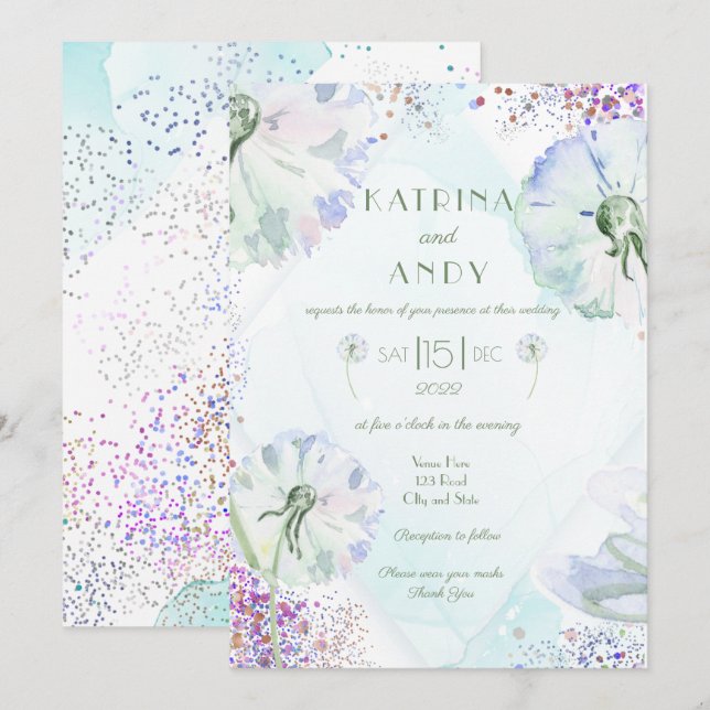 Dandelion and Glitter Wedding Invitation  (Front/Back)