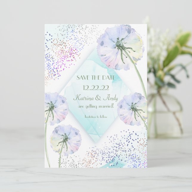 Dandelion and Glitter Wedding Save The Date Invitation (Standing Front)