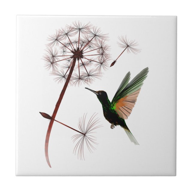Dandelion and Hummingbird Tile (Front)