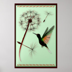 Dandelion and Little Green Hummingbird Poster