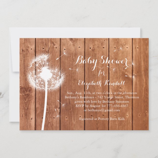 Dandelion Baby Shower Invitation - oak (Front)