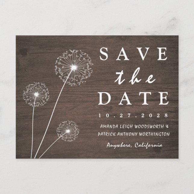 Dandelion Barn Wood Country Save The Date Cards (Front)