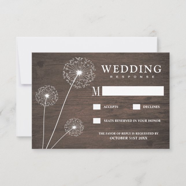 Dandelion Barn Wood Country Wedding RSVP Cards (Front)