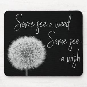 Dandelion black white closeup photo inspirational mouse pad