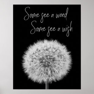 Dandelion black white closeup photo inspirational poster