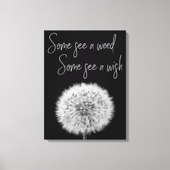Dandelion black white closeup photo motivational canvas print (Front)