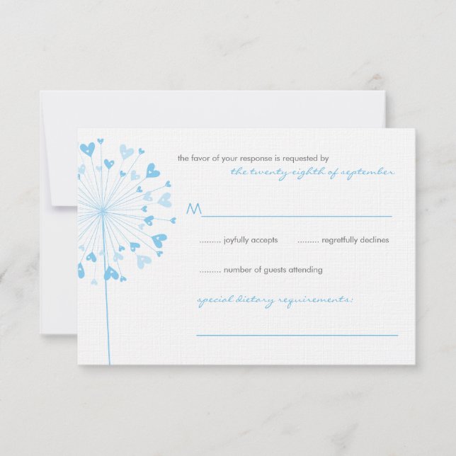 Dandelion bleu Fleurs Amour Mariage Carte RSVP (Devant)