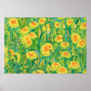 Dandelion Bloom Summer Flowers Floral Green Yellow Poster