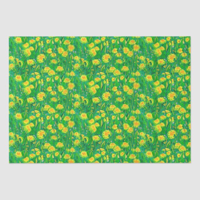 Dandelion Bloom Summer Flowers Floral Green Yellow Tissue Paper (Front)