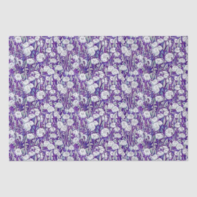 Dandelion Bloom Summer Flowers Floral Pattern Teal Tissue Paper (Front)