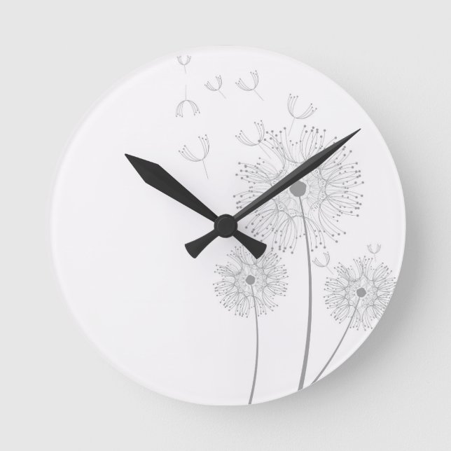Dandelion Blossoms Vines Romantic Wedding Shower Round Clock (Front)