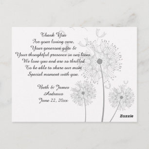 Dandelion Blossoms Vins Mariée Merci Cartes