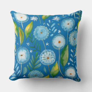 dandelion blue pattern throw pillow