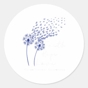 Dandelion Blue Ribbon Faith Hope Love Colon Cancer Classic Round Sticker
