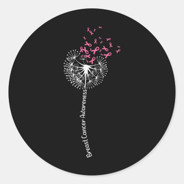 Dandelion Breast Cancer Awareness Warrior Pink Rib Classic Round Sticker (Front)
