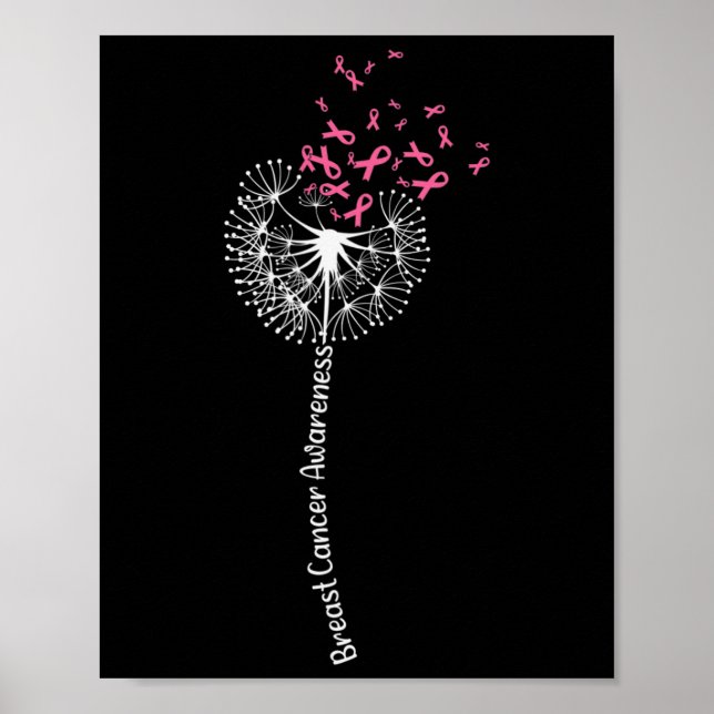 Dandelion Breast Cancer Awareness Warrior Pink Rib Poster (Front)