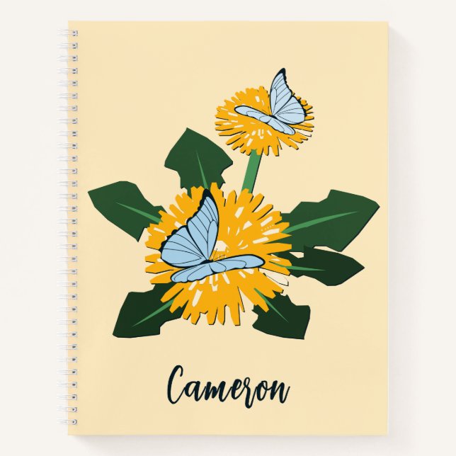 Dandelion Butterflies Custom Name CTA QR Code Notebook (Front)
