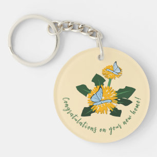 Dandelion Butterfly Congratulation on New Home Keychain