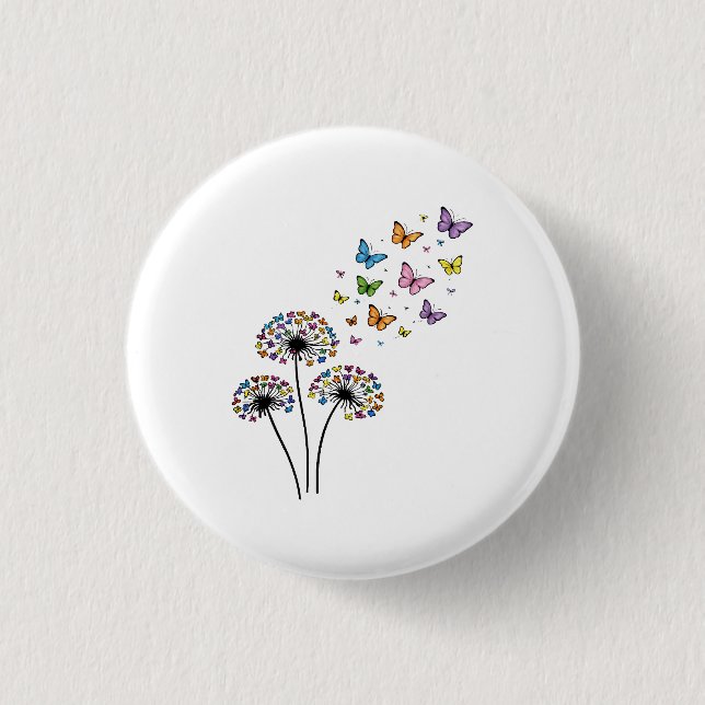 Dandelion butterfly flow 1 inch round button (Front)