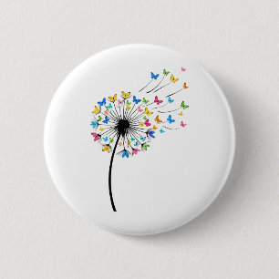 Dandelion butterfly flow 2 inch round button