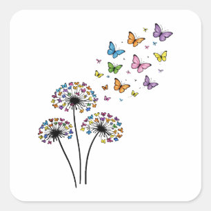 Dandelion butterfly flow square sticker