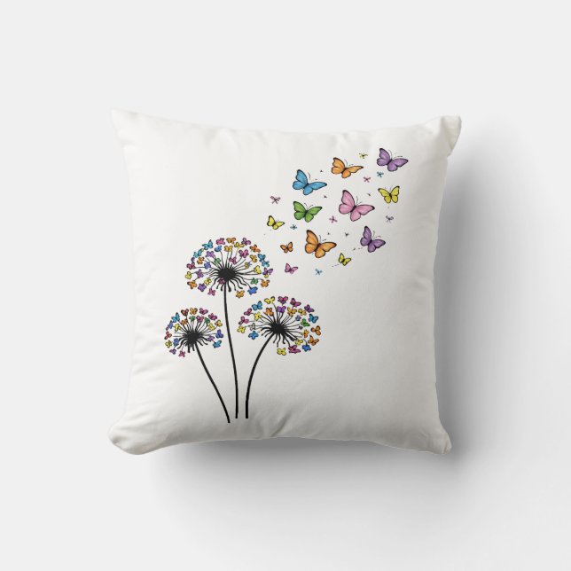 Dandelion butterfly flow throw pillow (Front)