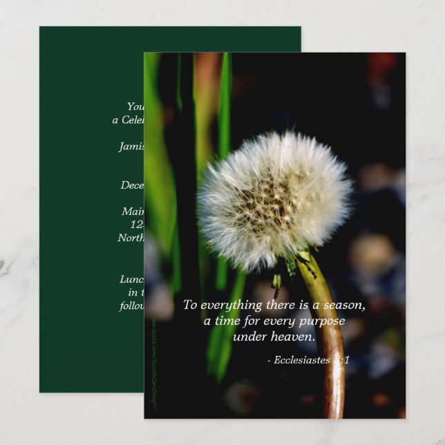 Dandelion Célébration de la vie Invitation Écritur (Devant / Derrière)