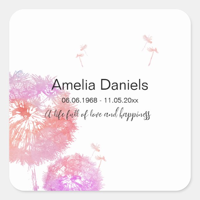 Dandelion Clock in loving Memory Square Sticker (Front)