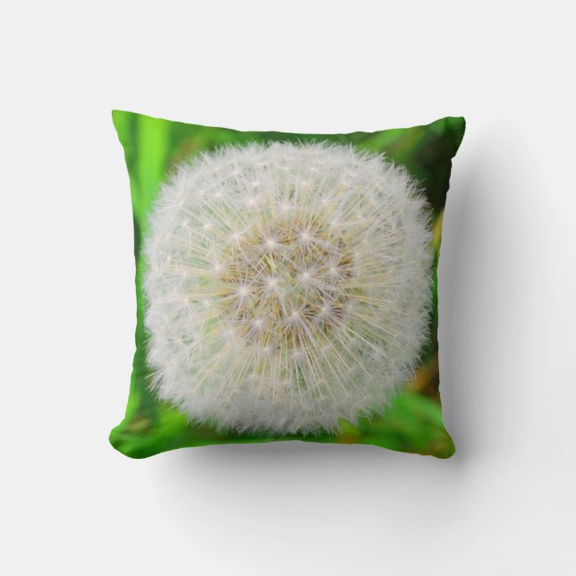 Dandelion Clock throw pillow in greens (Front)