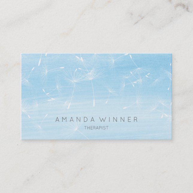 Dandelion Confetti Blue Watercolor Therapist Business Card (Front)