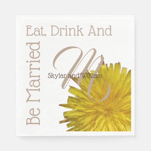 Dandelion Country Wedding Eat Drink Be Married Napkin (Front)