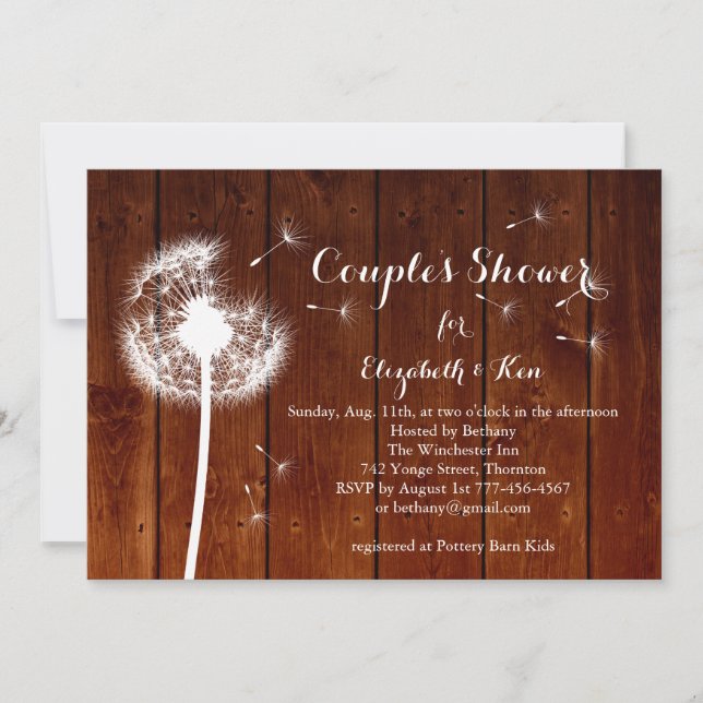 Dandelion Couple's Shower Invitation - wood (Front)