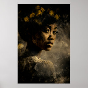 Dandelion Crown Melanin Glow Portrait Poster