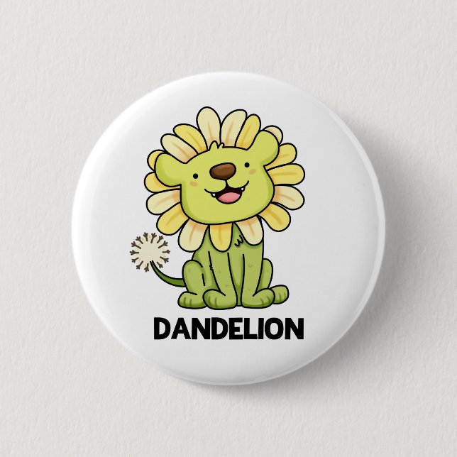 Dandelion Cute Lion Pun 2 Inch Round Button (Front)