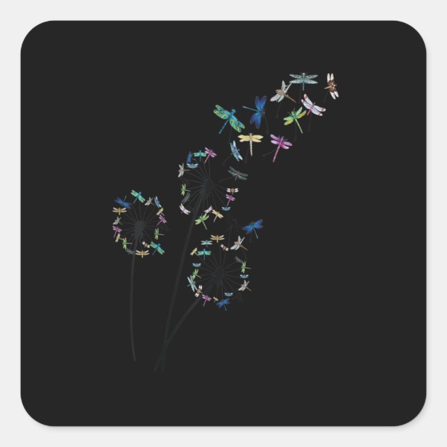 Dandelion Dragonfly Flower Floral Dragonfly Tree Square Sticker (Front)