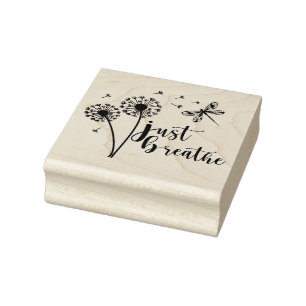 Dandelion Dragonfly Just Breathe Rubber Stamp