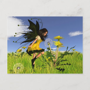 Dandelion Fairy with Springtime Background Postcard