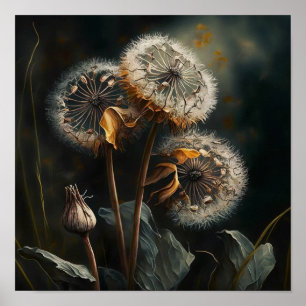 Dandelion Fleurs Art Affiche d'impression