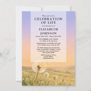 Dandelion Floral Celebration of Life Funeral Invitation