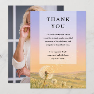 Dandelion Floral Celebration of Life Funeral Photo Thank You Card
