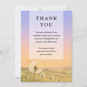 Dandelion Floral Celebration of Life Funeral Thank You Card